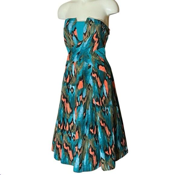 Anthropologie Girls From Savoy Teal Ikat Strapless Dress Sourhwestern Print - Picture 2 of 7